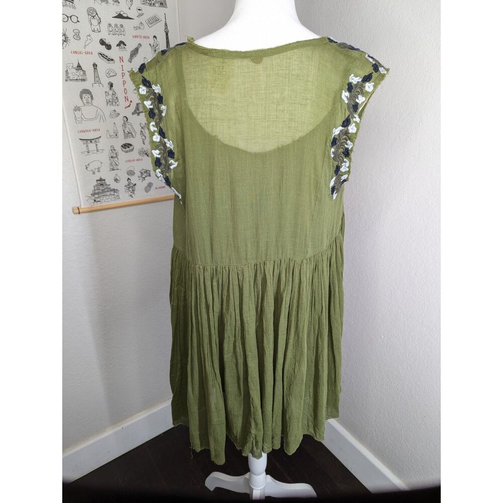 Free People Green Mini 2 Pc Tunic Dress W/ Slip Size S Fairycore Witchy Boho - Picture 4 of 8